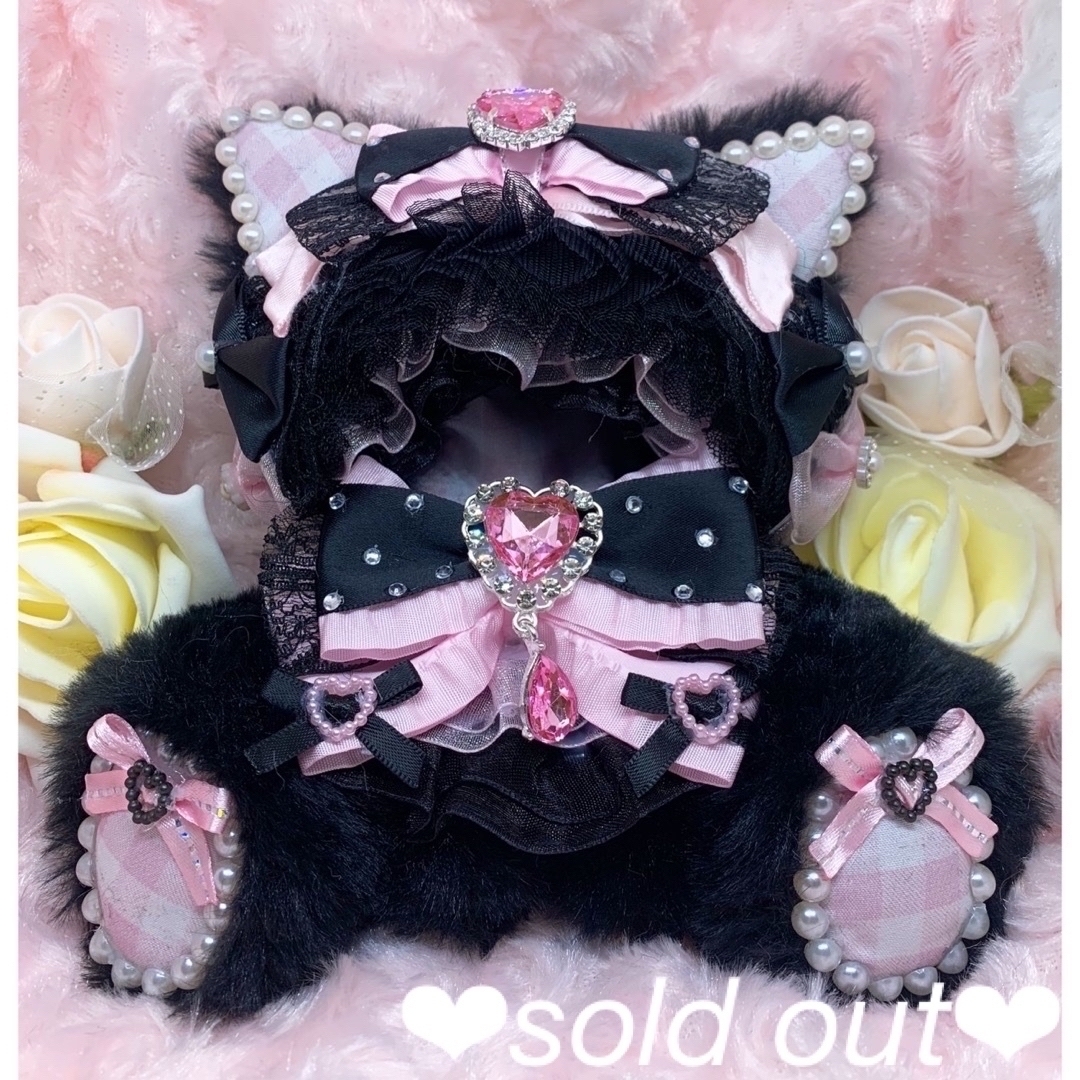 ❤︎ぬい服 おすわりぬい服 着ぐるみ 10cm ねこ 黒×ピンク 地雷 量産