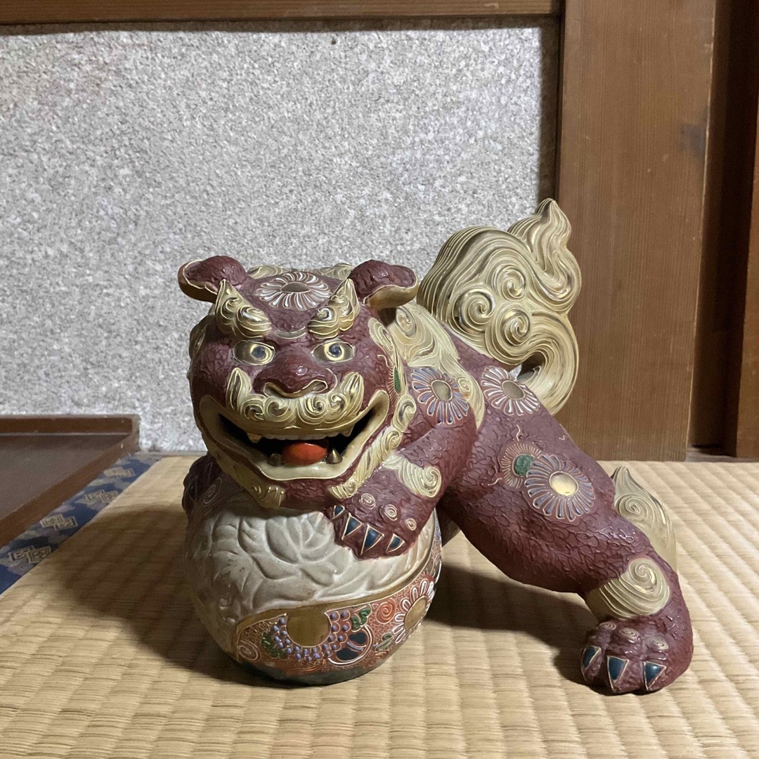 狛犬 置き物 九谷焼き 打ち出の小槌 獅子（狛犬） A-4 狛犬 置き物