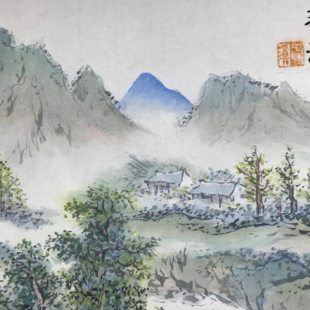 真作/横山春渓/清山晴日/青緑山水図/横物/山水図/掛軸☆宝船☆AG-963の