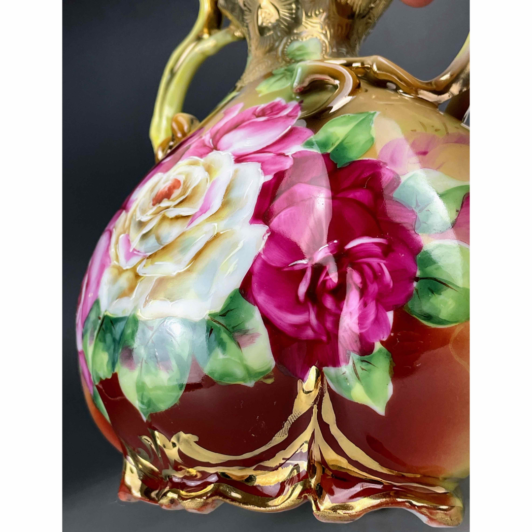 オールドニッポン 22．8cm アールヌーボー薔薇紋 花瓶 ピッチャー