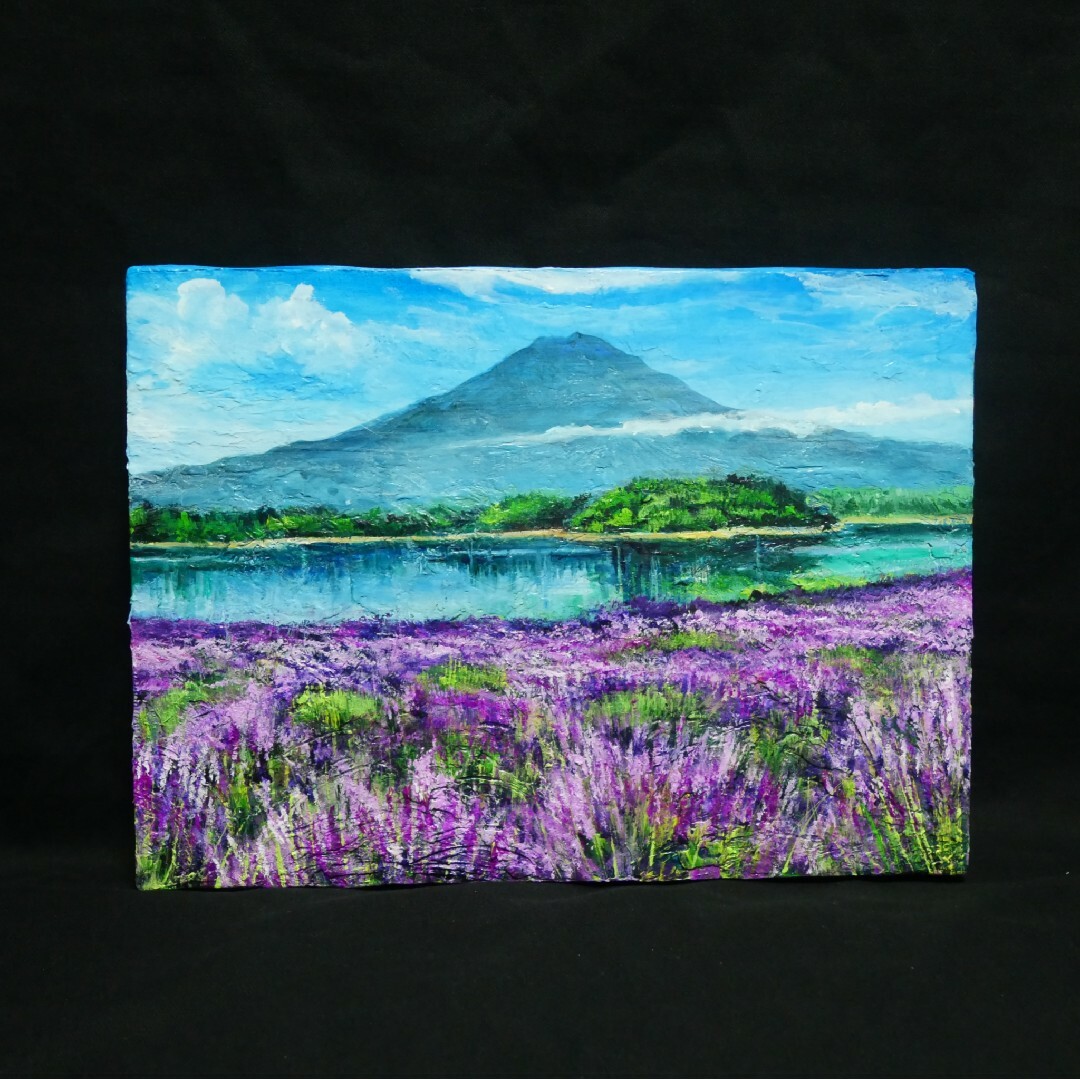 油絵 油彩 油彩画 絵 絵画 【河口湖のラベンダー畑】F4号 油絵 油彩 油彩画