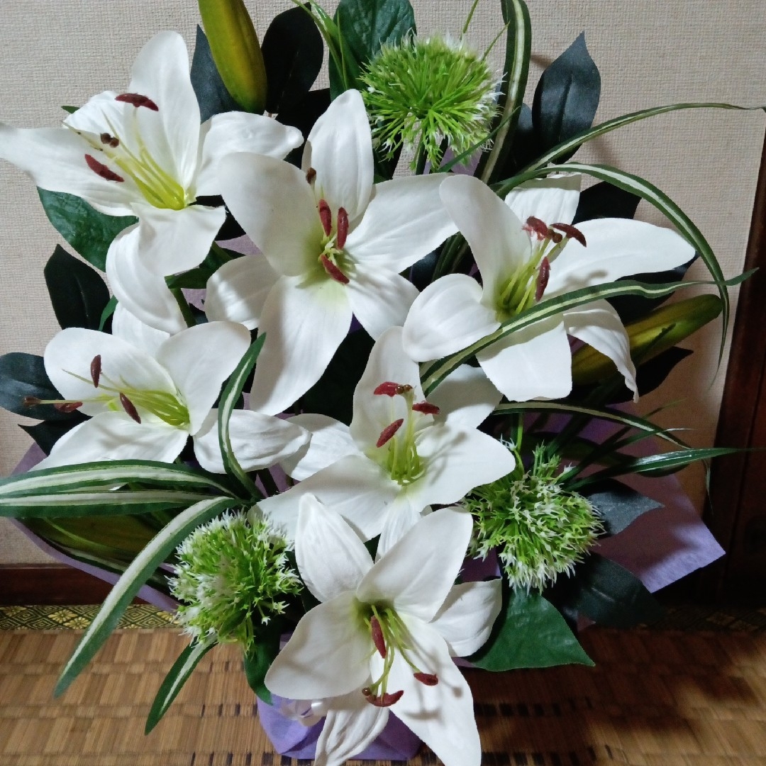 造花 仏花 御供え花 法事 お彼岸 初盆白百合アレンジの通販 by さち's
