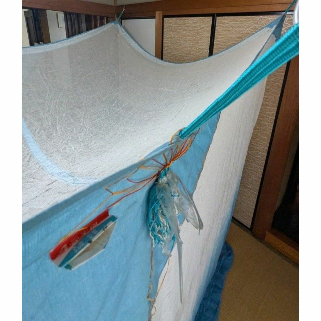 月印 本麻の蚊帳 4.5畳用 白×藍色グラデーション 未使用品