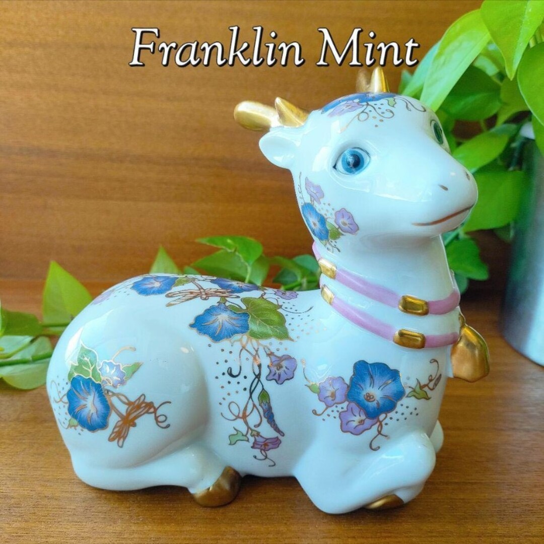 美品☆ フランクリンミント フィギュリン 鹿 バンビ 陶器 置物 金彩 花