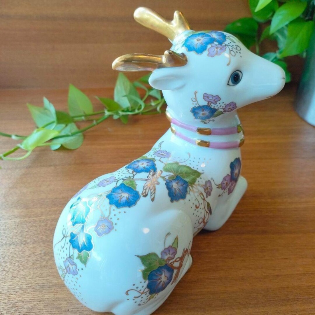 美品☆ フランクリンミント フィギュリン 鹿 バンビ 陶器 置物 金彩 花