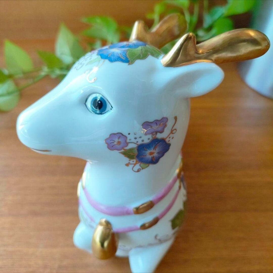 美品☆ フランクリンミント フィギュリン 鹿 バンビ 陶器 置物 金彩 花