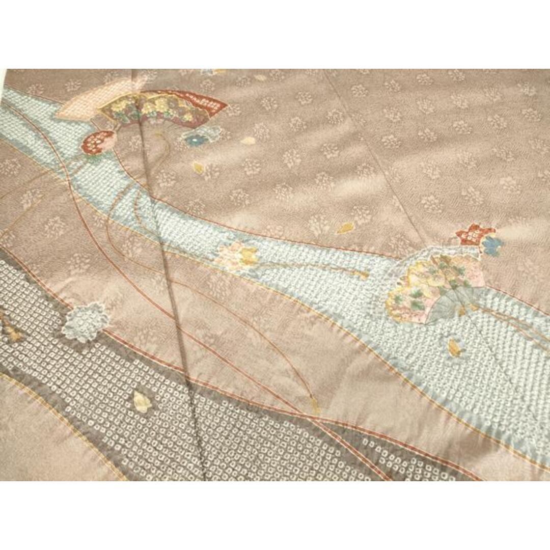 平和屋着物○訪問着 絞り 駒刺繍 扇面花文 金彩 正絹 逸品 DABA4826az