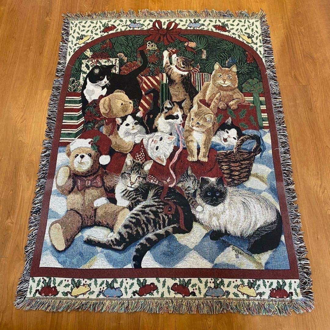 VINTAGE - 【美品】猫柄 ゴブランラグ ヴィンテージラグ 大判