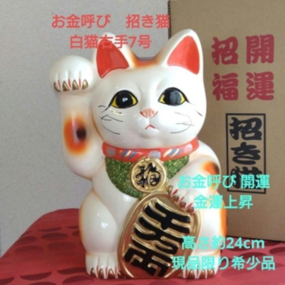 今だけ値引中✨お金呼び、開運招き猫》白猫右手上げ7号 特別製作現品