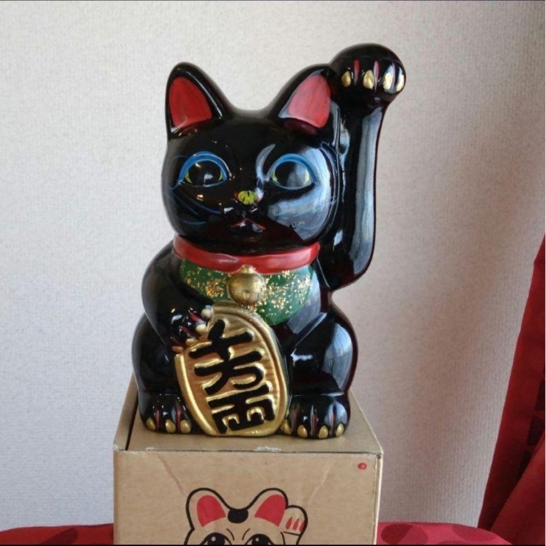 1/31迄月末値引✨厄除け招き猫》黒猫左手上げ6号