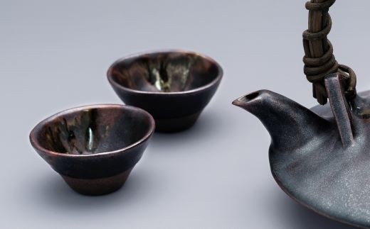 黒千代香1.5合×1個と盃2個のセット(長太郎焼/033-1252) 黒薩摩焼 工芸