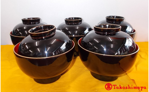 輪島塗〈大藤漆器店〉雑煮椀 溜（5客） 宝相華 沈金［髙島屋選定品