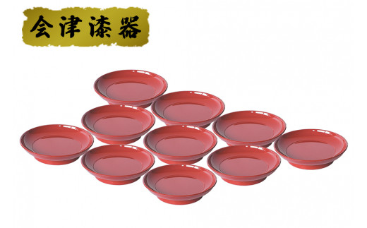 総朱 4.7 椿皿 (10客)｜会津若松 漆器 特産品 [0496] / 福島県会津若松