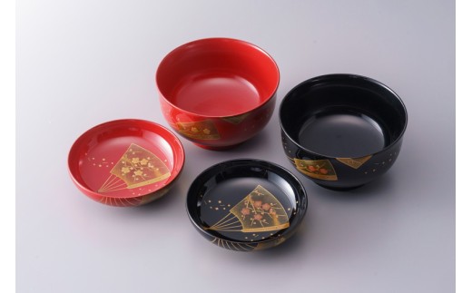 輪島塗〈塩安漆器工房〉大端 楽寛 夫婦煮物椀 黒呂色、朱呂色「松竹梅