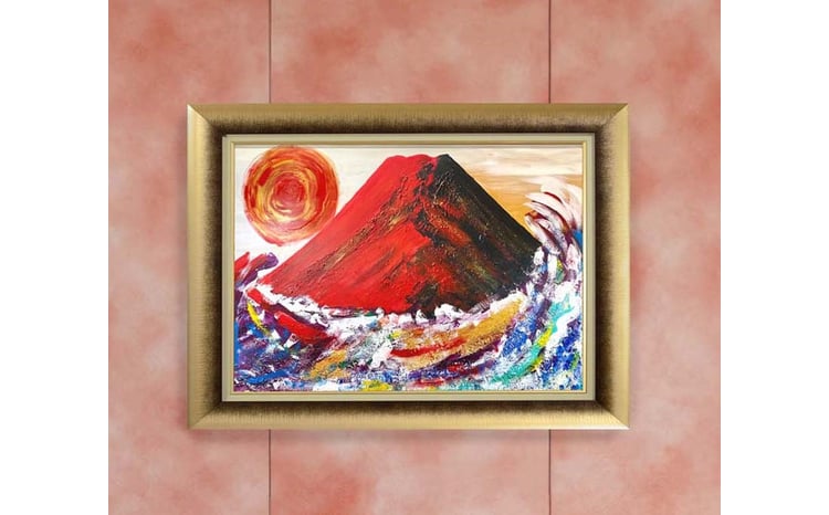 富士山溶岩パワーアート「開運昇龍雲と赤富士」 絵画 富士山 溶岩