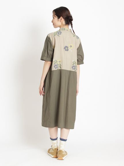 ツインフラワージャカード+コットンローンワンピース(前開き)（シャツ