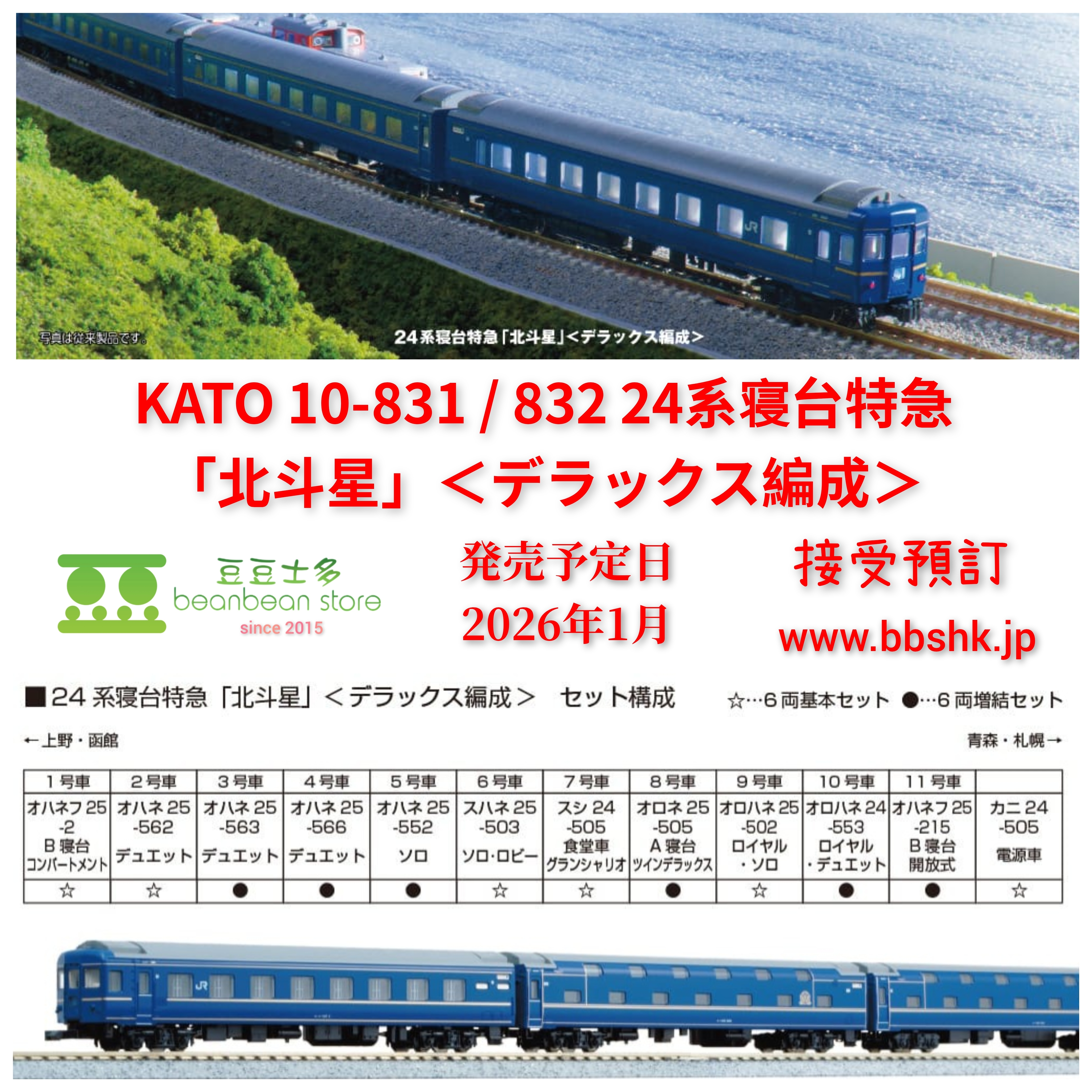 ちゃんくら KATO 「北斗星」 10-831/10-832 セット KATO 24系寝台特急「北斗星」デラックス編成 6両増結セット 品番:10