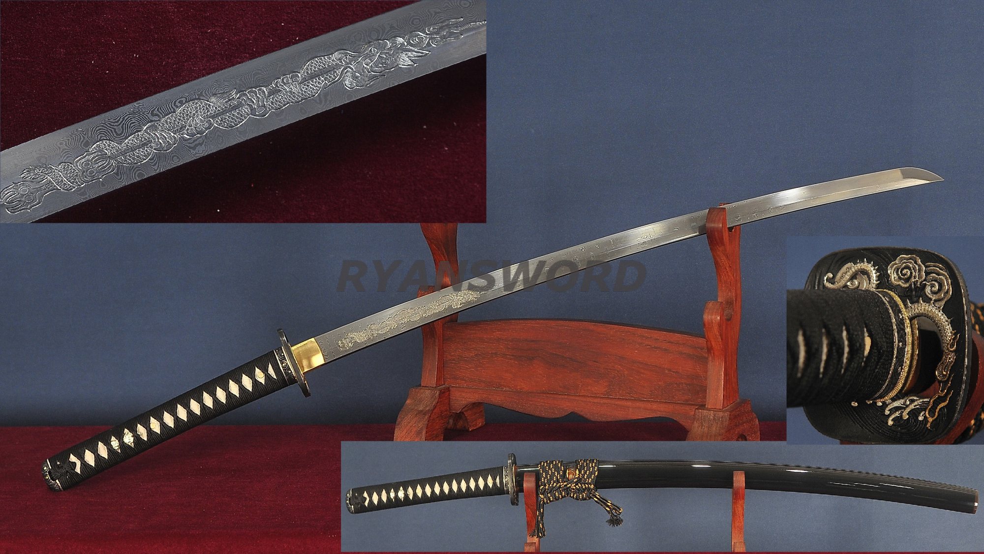 Katana Folded 1095 High Carbon Steel Hand-Engraved Dragon