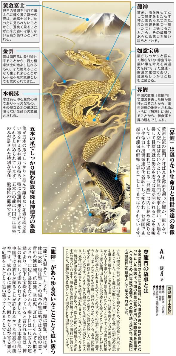 掛け軸-霊峰昇鯉登龍門／森山 観月〔尺五桐箱〕開運掛軸 - 掛け軸専門