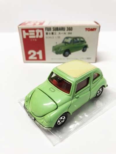 トミカ 21 富士重工 スバル360 赤箱（日本製）（マーク切取り有り