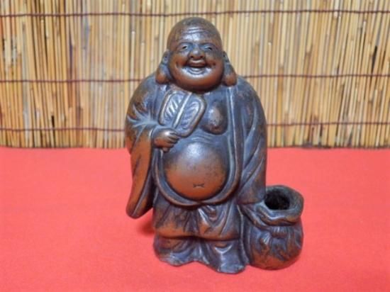 陶器製 布袋様 香炉・蝋台 置物 11.5cm - 「宝の森」昭和レトロ