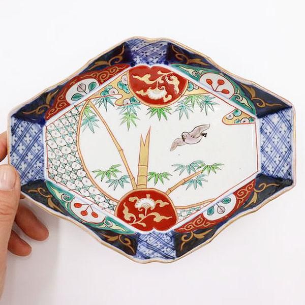 手描き赤絵 菱形皿 向付 刺身皿 取り皿 和食器アンティーク 和モダン
