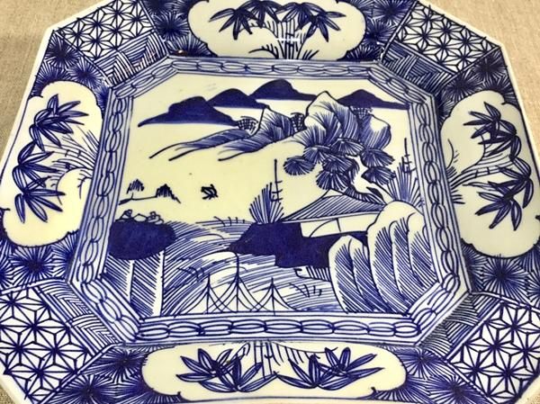 手描き染付角皿(東屋山水)｜横29 縦29 高5｜一点もの