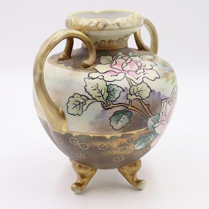 大正時代のアンティーク花瓶 繊細なハンドペイント