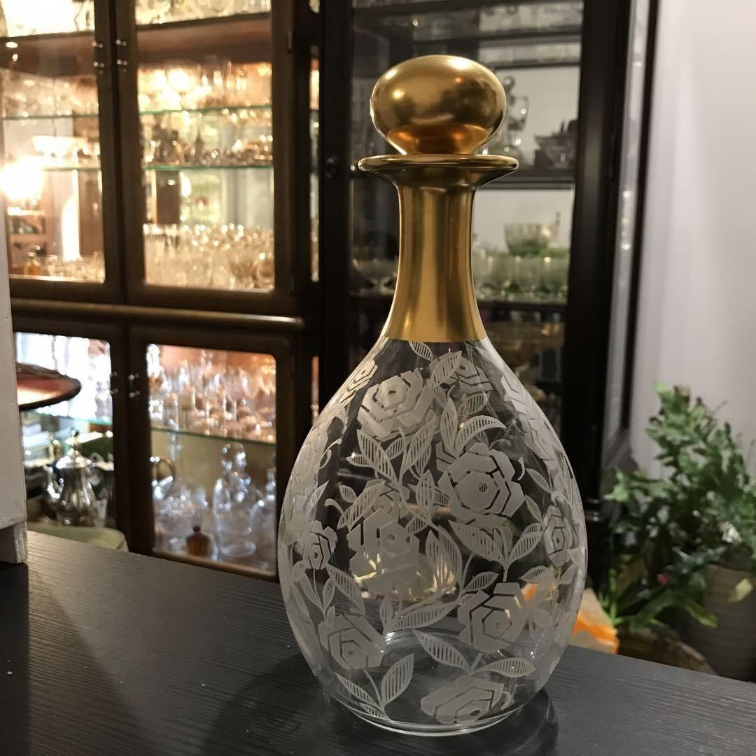 アンティークバカラ金彩薔薇デザインデカンタ優雅な1936年前製作希少品