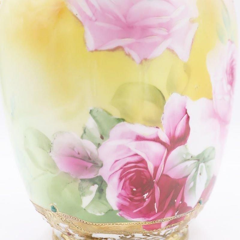 大正時代のオールドノリタケ手描き薔薇花瓶金彩アンティーク