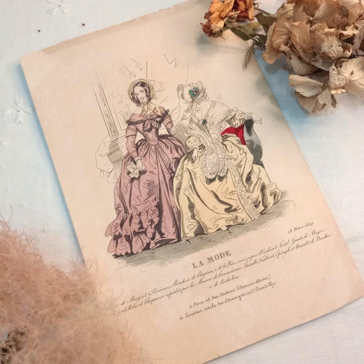 希少なフランスアンティーク石版印刷の美術品