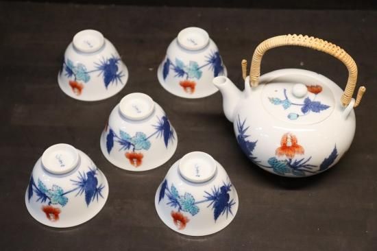 人間国宝】十三代今右衛門作 錦芥子絵茶器（仙茶5個、土瓶1個
