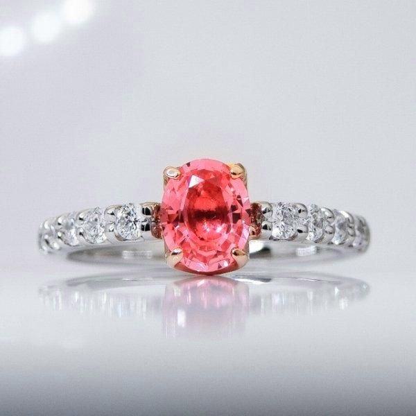 非加熱パパラチアサファイア ダイヤモンドリング PDS 0.61ct D 0.28ct