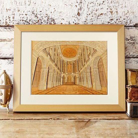 木はり絵アート「ヴェルサイユ宮殿」 （額縁入り完成品）- 木製切り絵