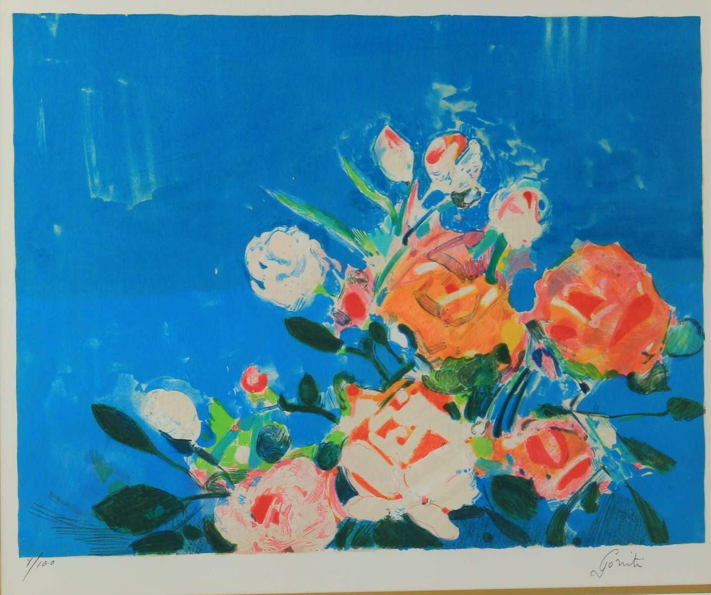 リトグラフ版画 ジル・ゴリチ 海辺のオレンジのバラ 商品番号559- 絵の