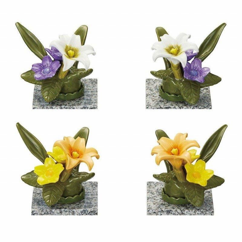 カレンヌ 花RENNU墓花 (S) ユリ ホワイト 陶器製 1対 - 石材工具・墓所