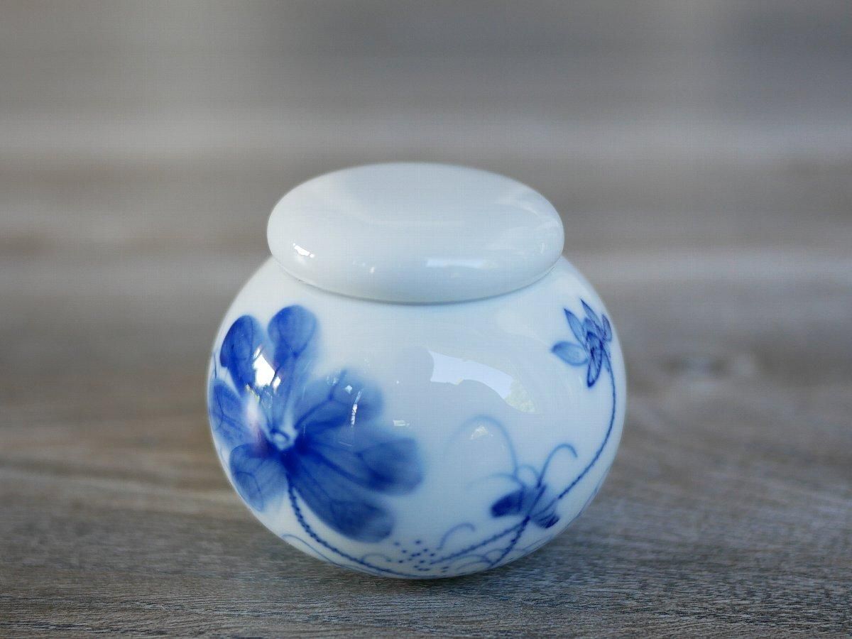 三希 青花 荷花(蓮) 小茶筒 - 桃花源(中国茶・茶器・インテリア雑貨)