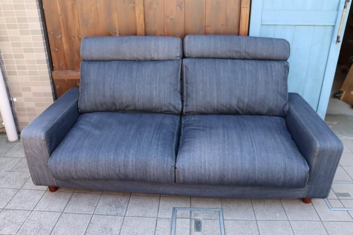 値下げ/無印良品のフェザーを使用した綿デニムカバー 2.5シーター