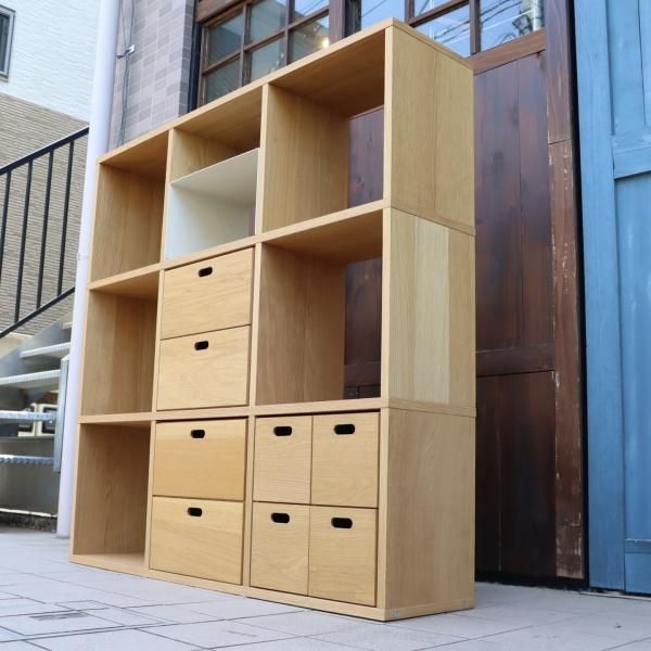 人気の無印良品(MUJI)のオーク材 3段・3列スタッキングシェルフ/引出し