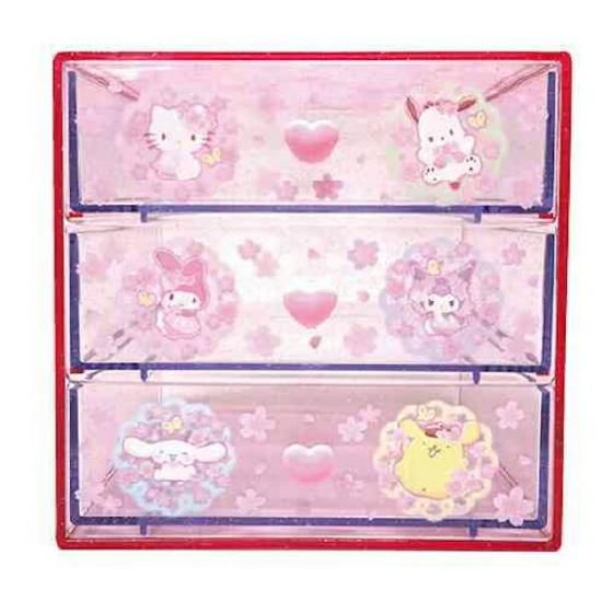 サンリオキャラクターズ 3段チェスト ピンク 収納 小物入れ キティ クロミ