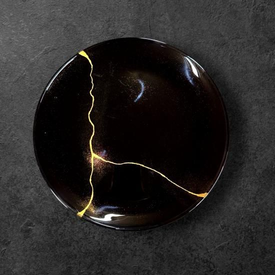 フラットプレート 金継ぎデザイン 漆黒 Flat plate Kintsugi design