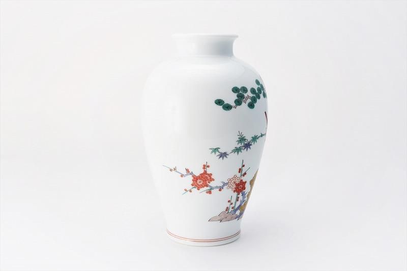 柿右衛門窯 松竹梅鳥文7寸花瓶