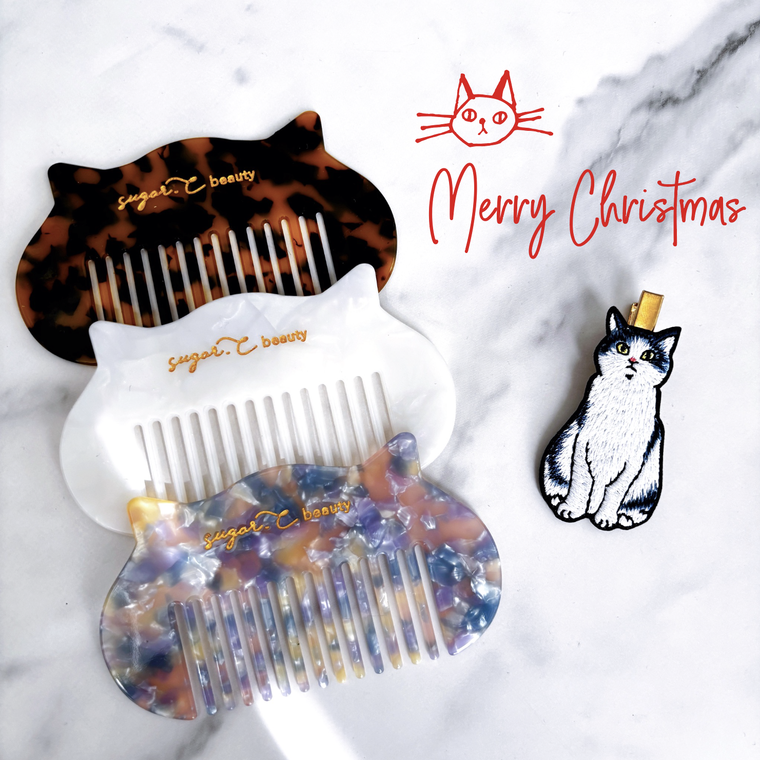 sugar.C beauty]前髪コームとおすわりネコのヘアクリップギフトセット
