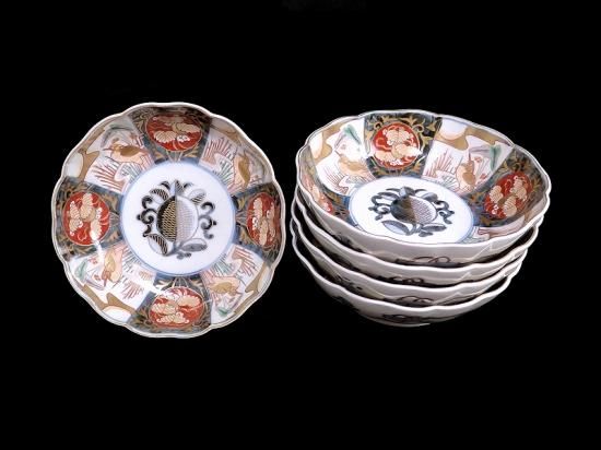 古伊万里 金襴手 月に鷺図 大振膾皿 5客セット