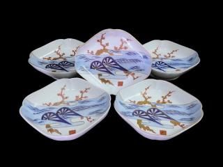 伊万里金襴手馬図変形皿 江戸 古伊万里 金直し R0917w2ダH 伊万里金襴