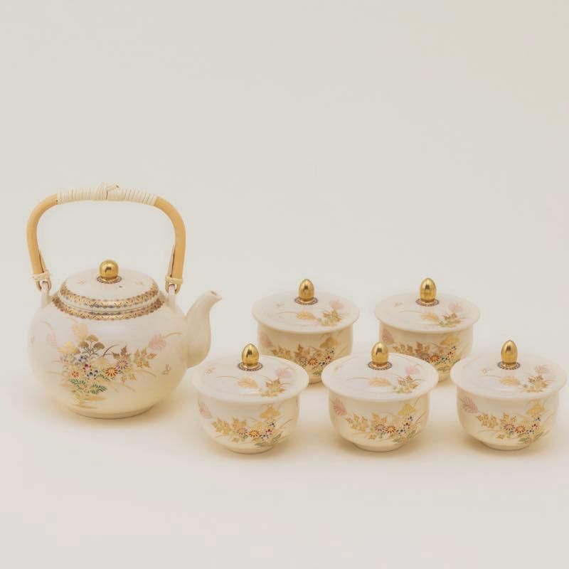 番茶器セット（本金秋草）[バンチャキセット（ホンキンアキクサ
