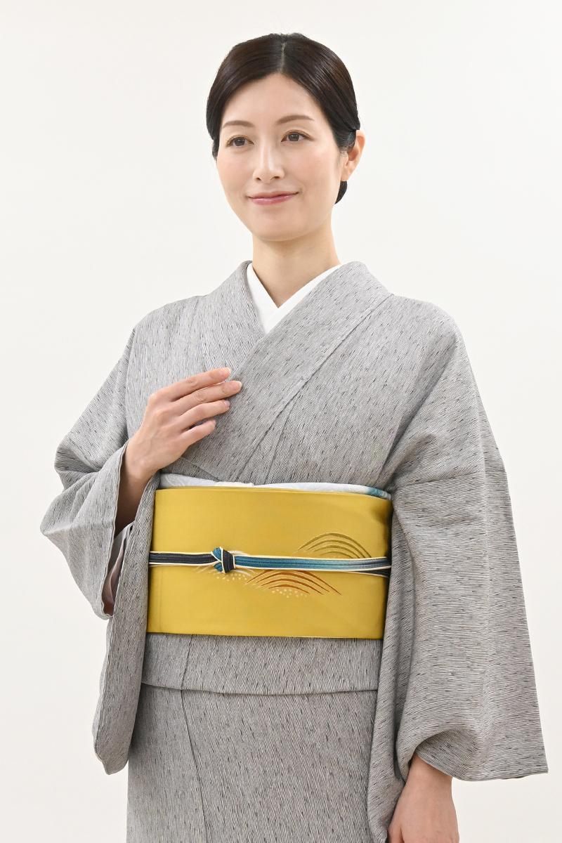 銀座【H-0972】刺繍 名古屋帯 芥子色 波文（高島屋扱い） - 銀座きもの