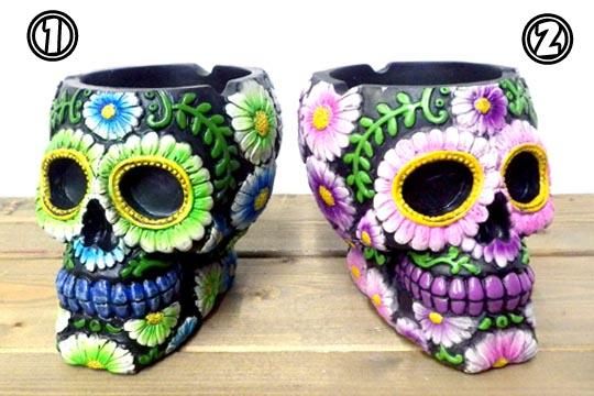 メキシカンスカル カラベラ 骸骨 灰皿 花柄 シュガースカル