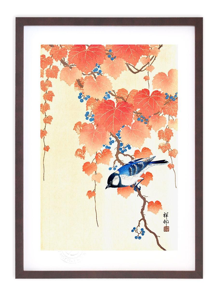 版画 絵画 名画 日本画 蔦に四十雀 小原古邨 インテリア 壁掛け 額入り