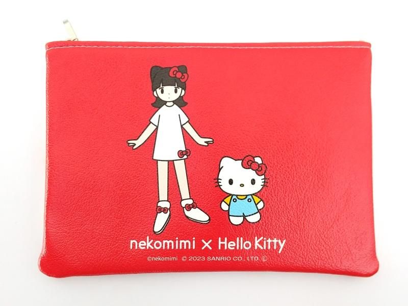 nekomimi x ハローキティ 合皮フラットポーチ 【FEWMANY x SANRIO